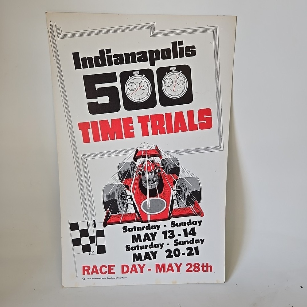 1978 Indy 500 Sign Official Poster Time Trials‎ Indianapolis Motor Speedway IMS